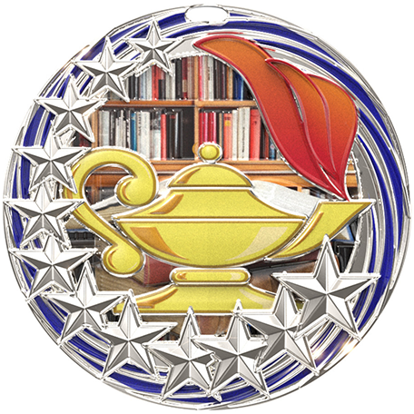 Silver Star Swirl Book & Lamp Medal