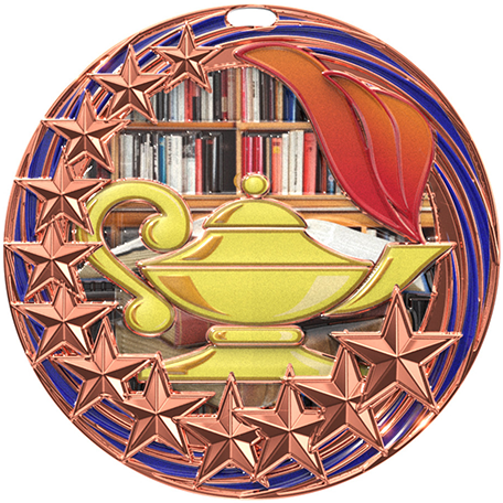 Bronze Star Swirl Book & Lamp Medal