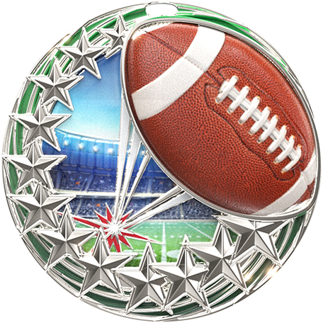 Silver Star Swirl Football Medal