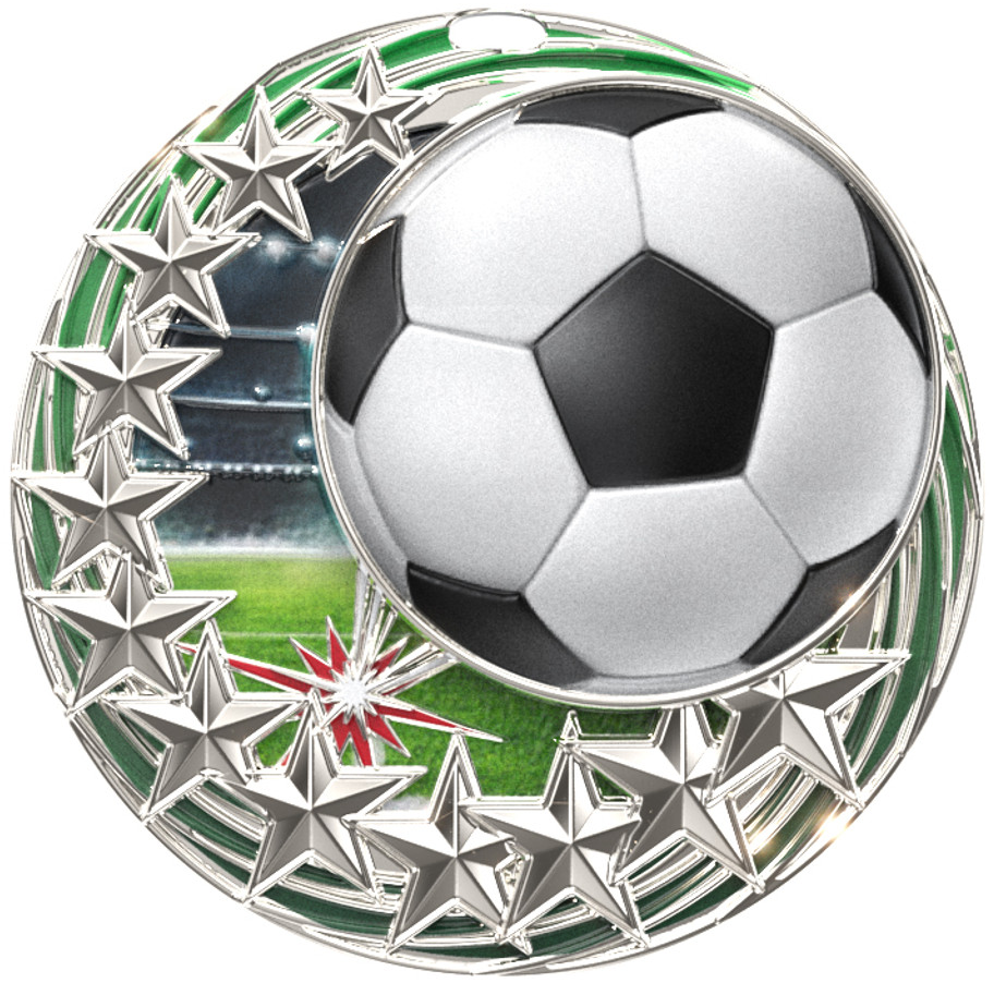 Silver Star Swirl Soccer Medal 