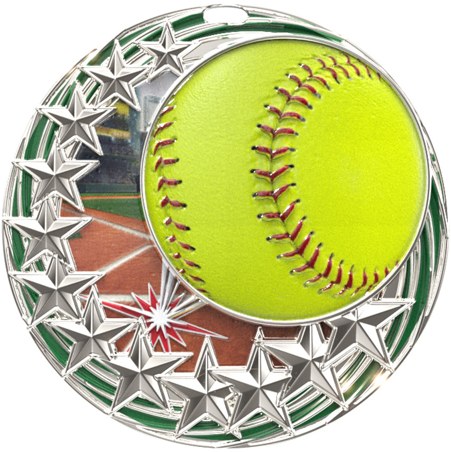 Silver Star Swirl Softball Medal