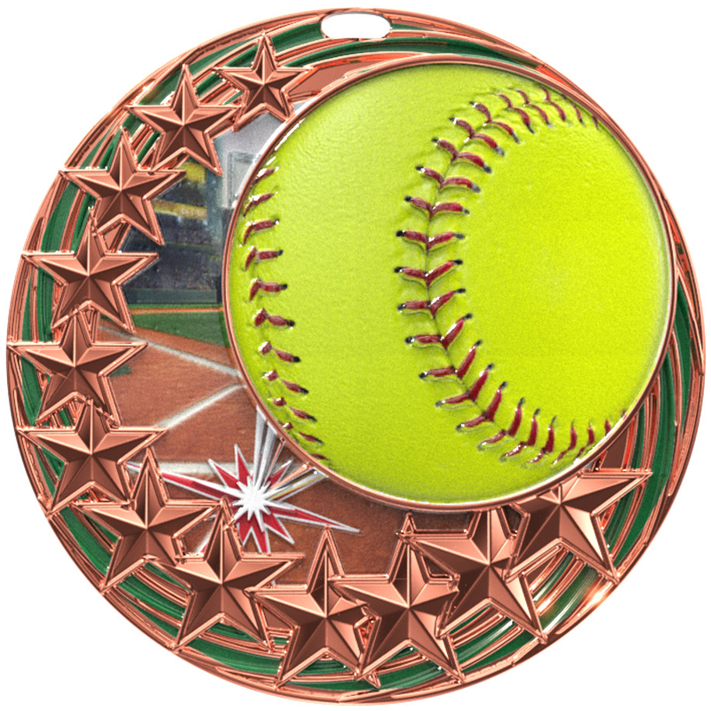 Bronze Star Swirl Softball Medal