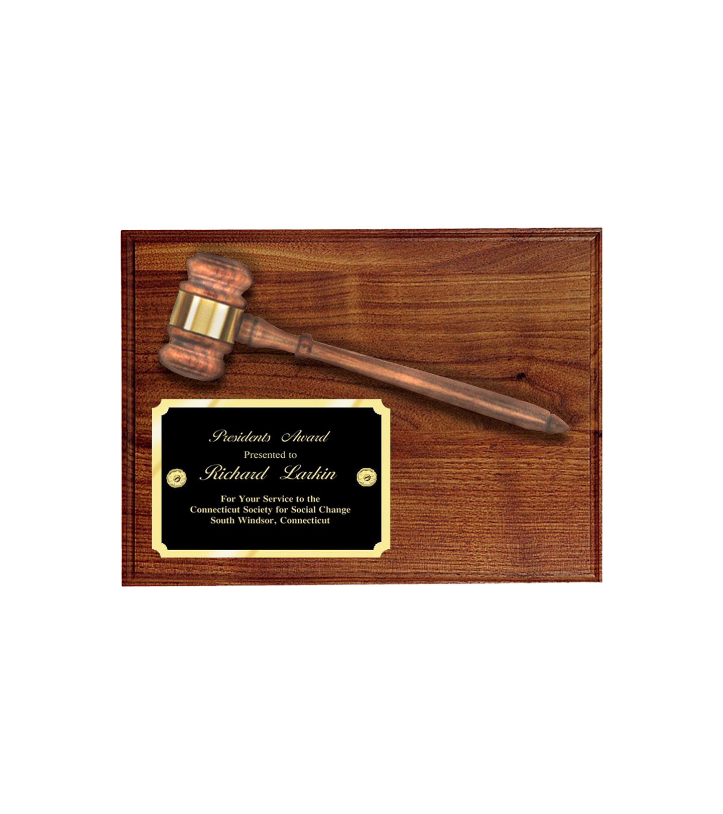 Walnut Finish Gavel Plaque