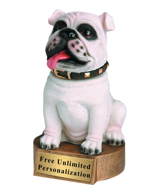 White Bulldog Bobblehead Mascot Trophy