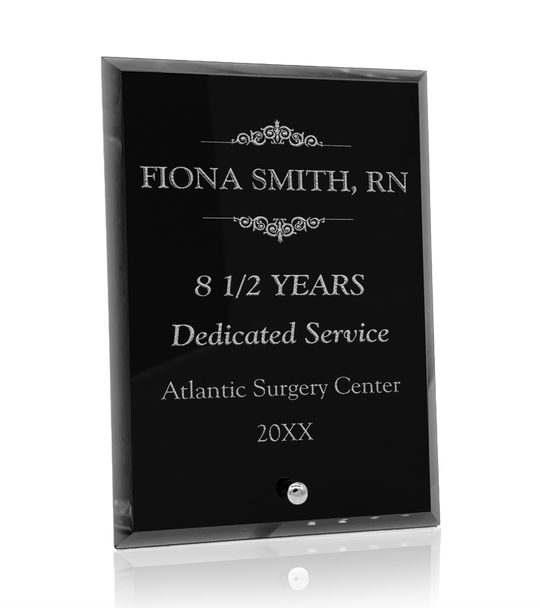 Laser Engraved Black Standing Glass Award