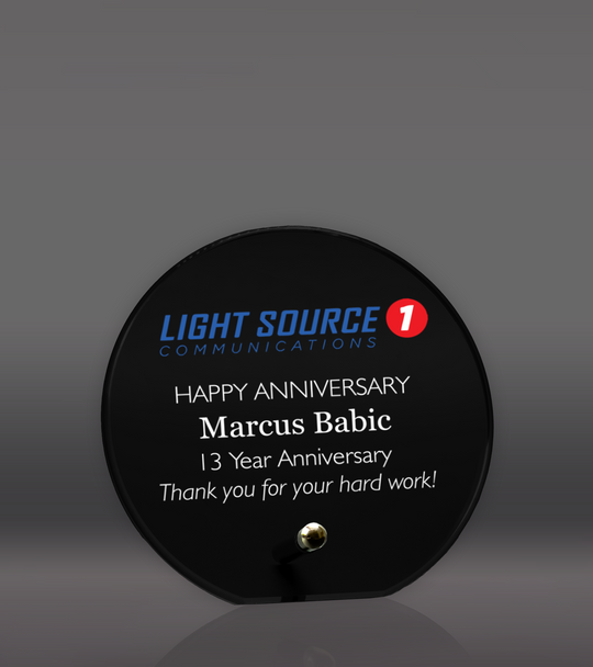 Color Printed Standing Black Circle Glass Plaque