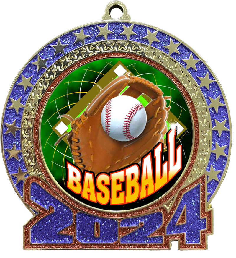 2024 Red and Blue Glitter Baseball Insert Medal