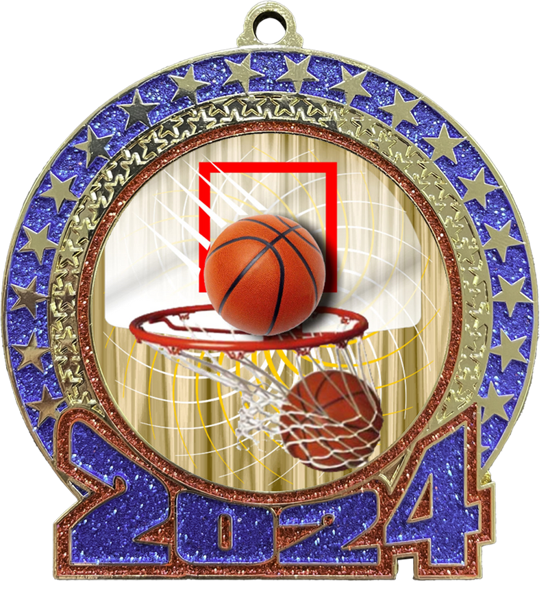 2025 Red and Blue Glitter Basketball Insert Medal