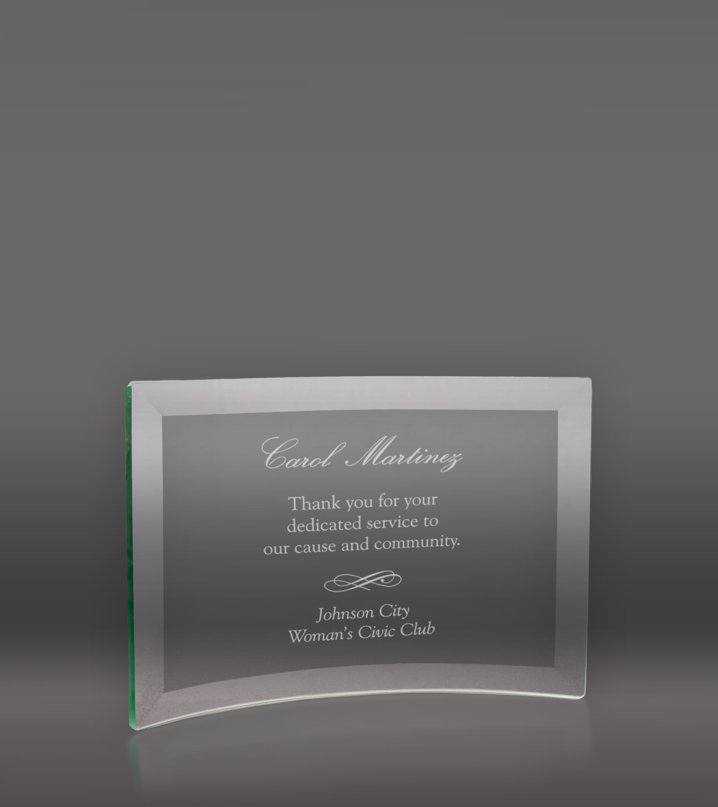 Custom Engraved Curved Glass Plaque