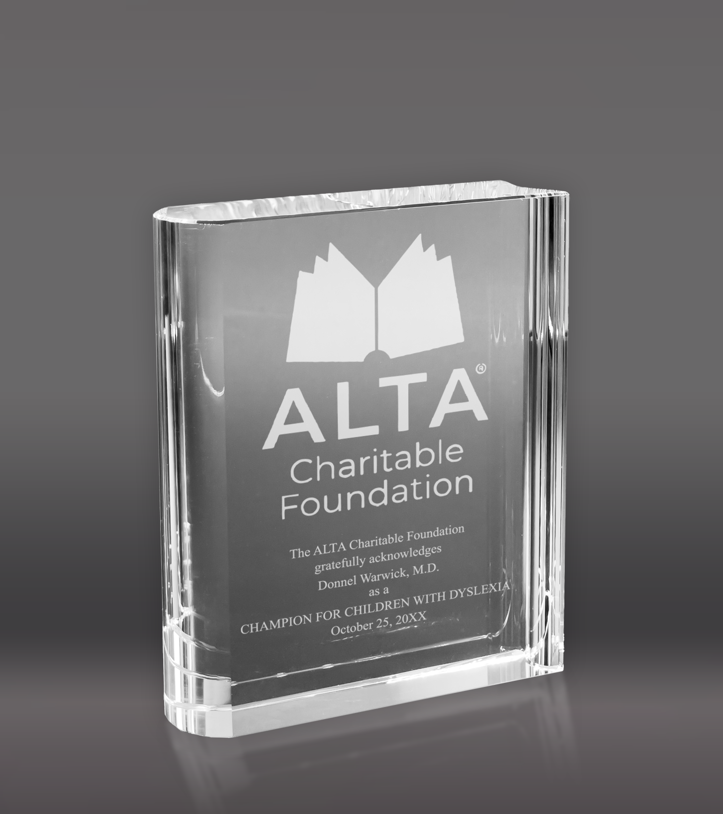 Custom Engraved Crystal Book Award 