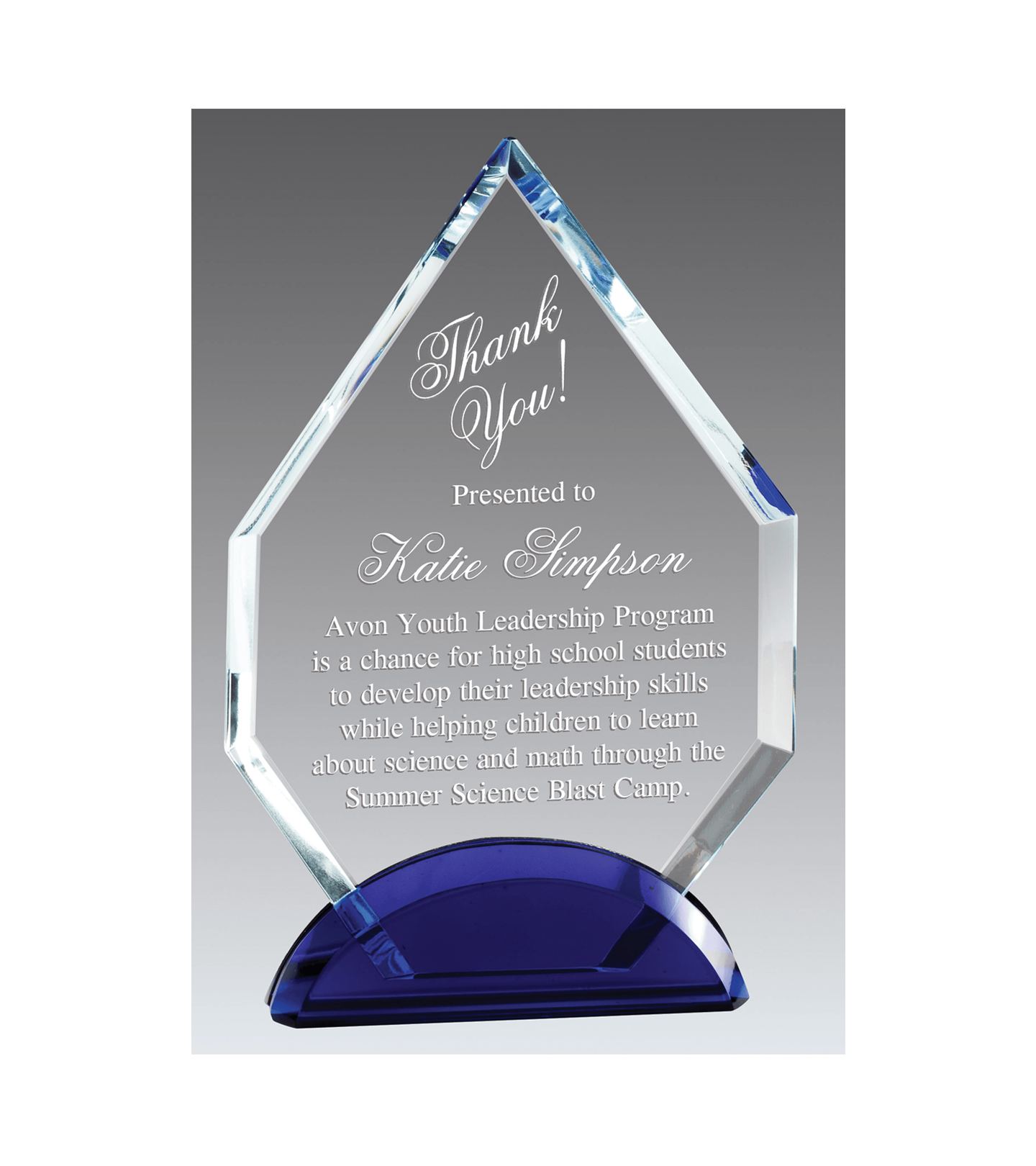 Arrowhead Crystal Award with Blue Base