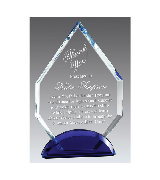 Arrowhead Crystal Award with Blue Base