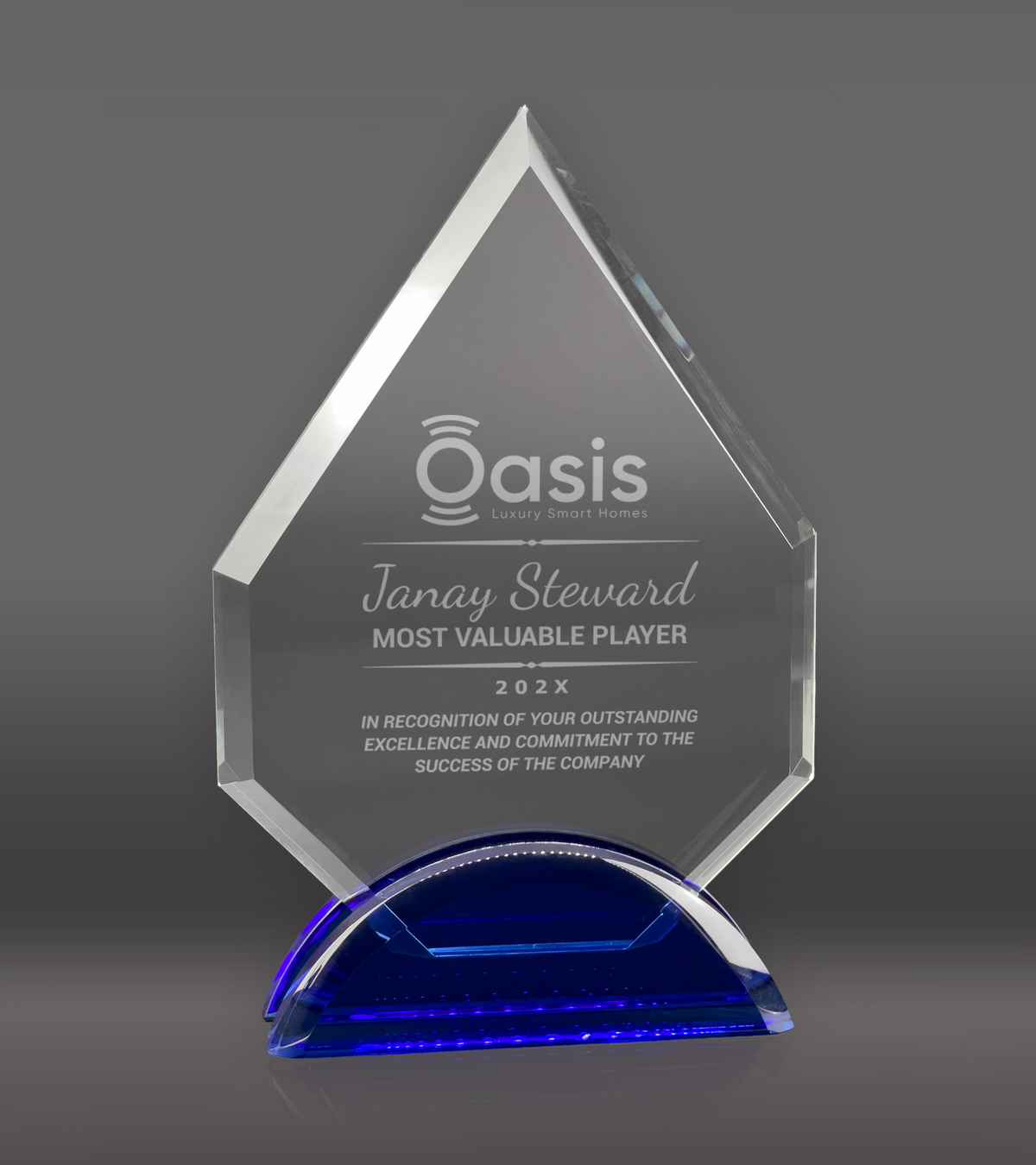Arrowhead Crystal Award with Blue Base