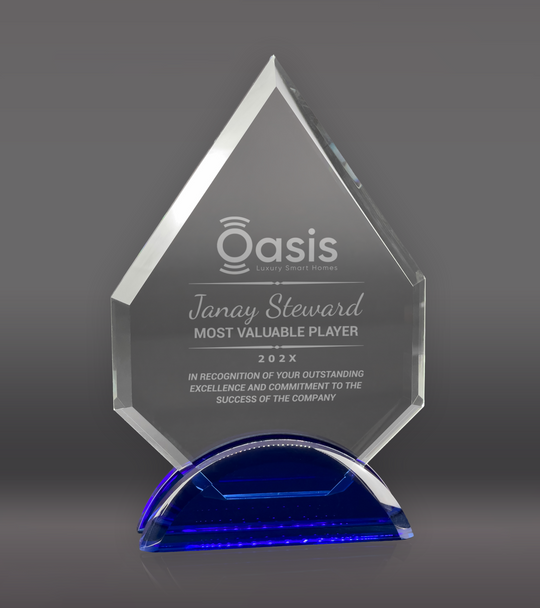 Arrowhead Crystal Award with Blue Base