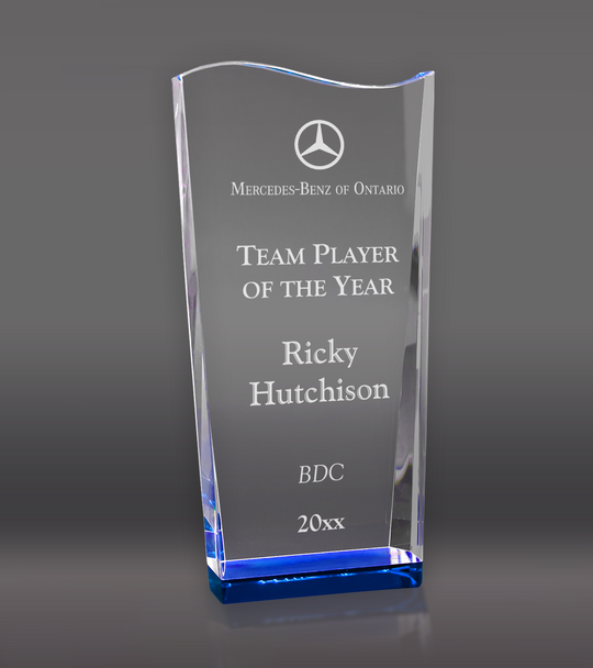 Blue Wedge with Wave Crystal Award