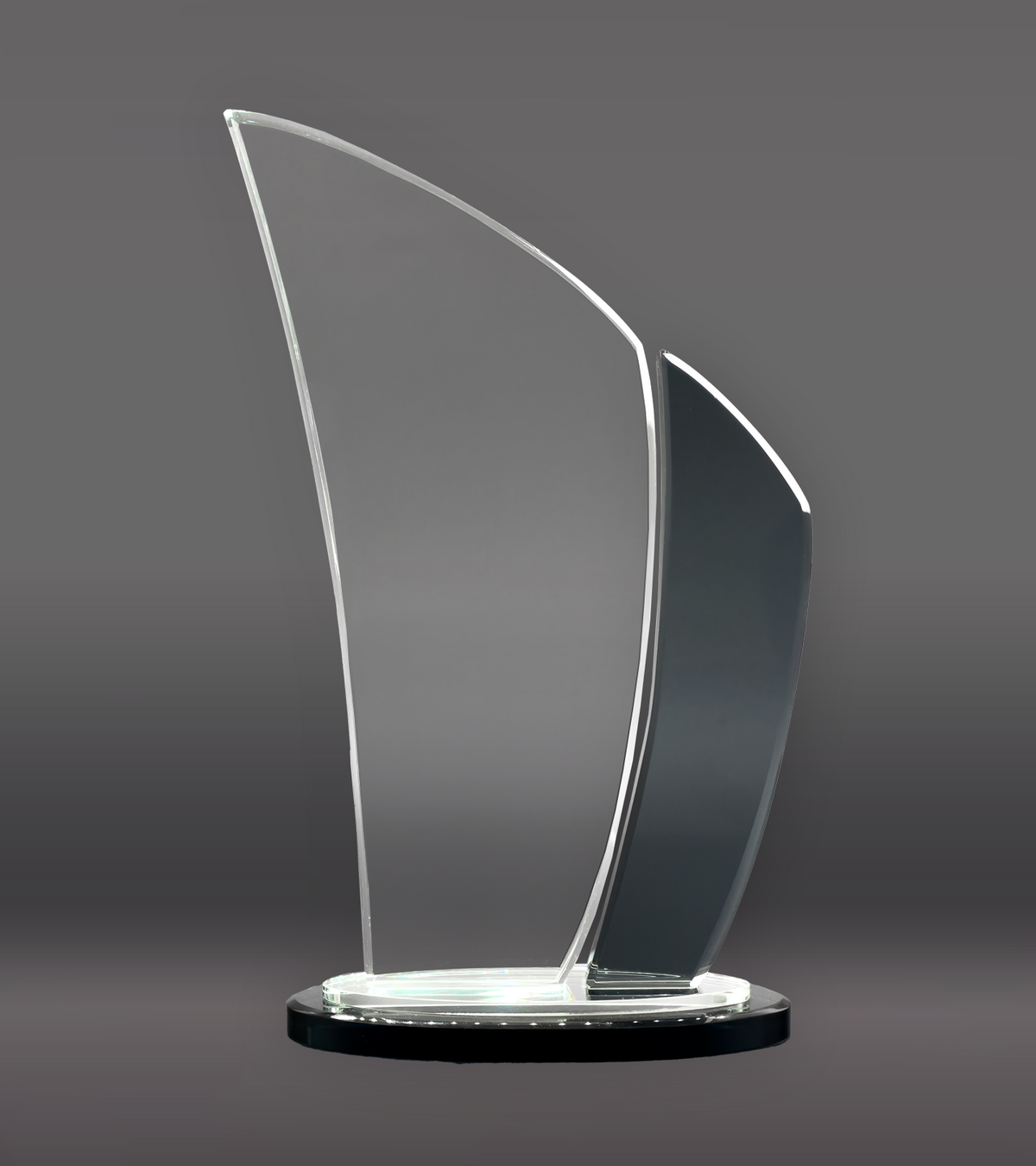 Custom Engraved Black Edge Wave Crystal Award Rear