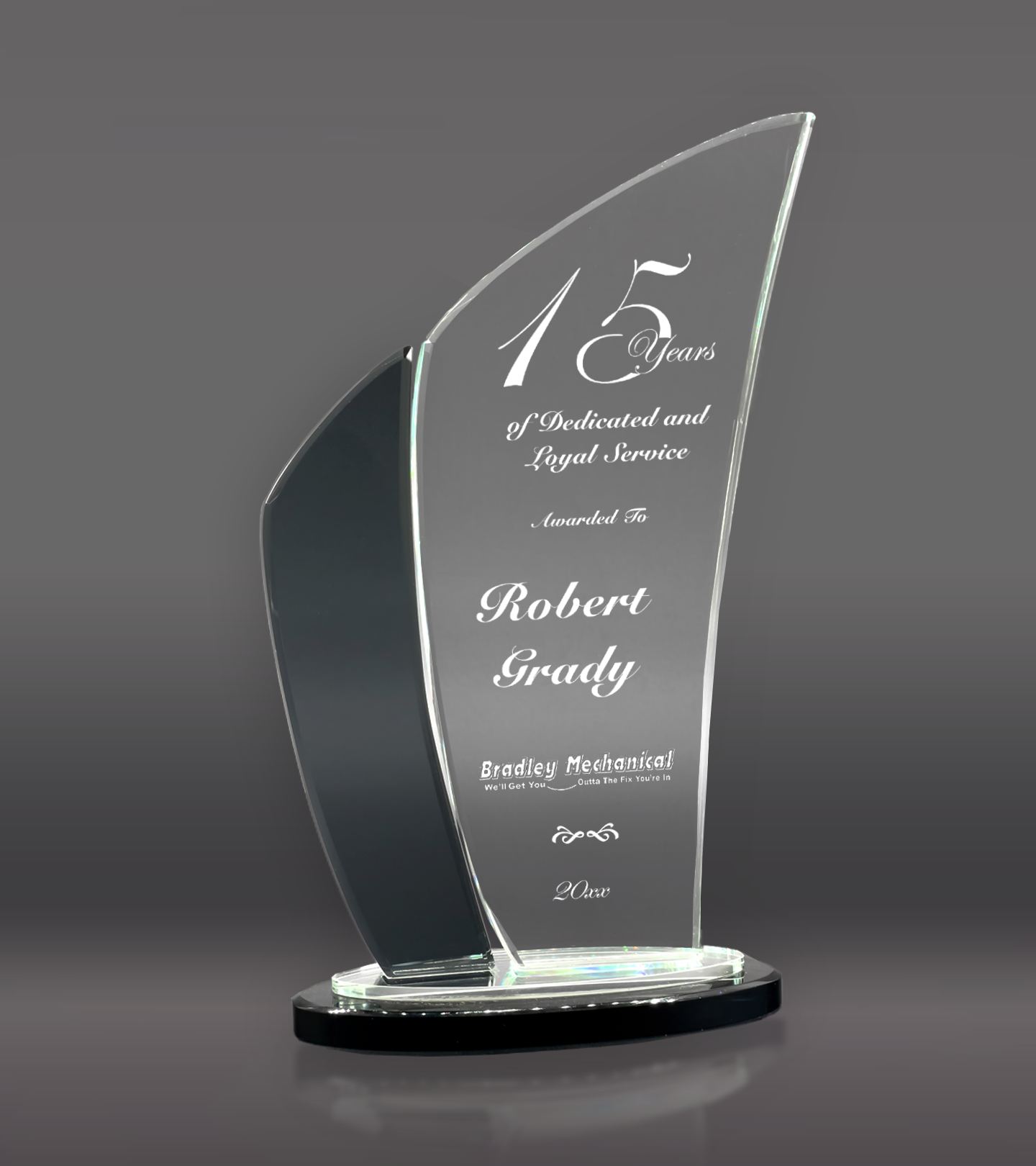 Custom Engraved Black Edge Wave Crystal Award 