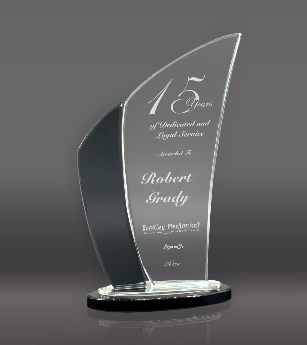 Custom Engraved Black Edge Wave Crystal Award 