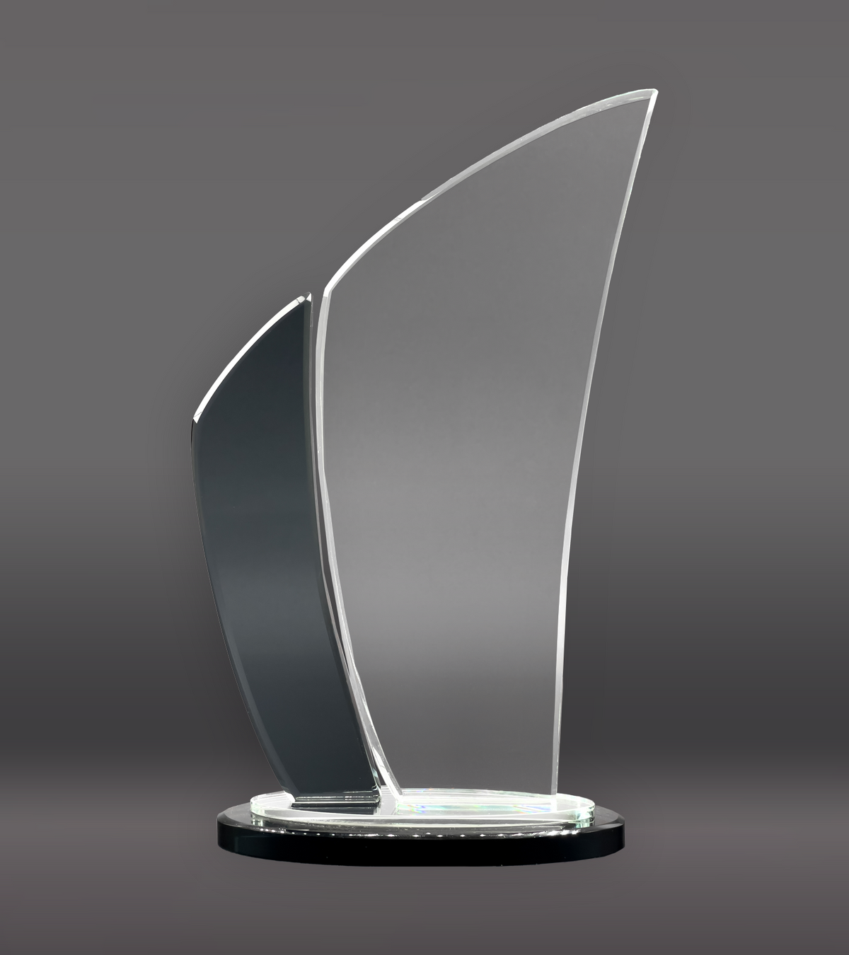 Custom Engraved Black Edge Wave Crystal Award Front