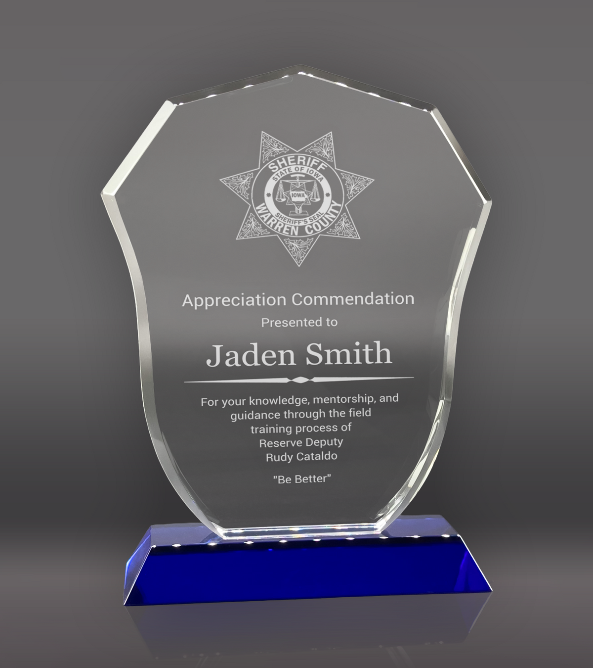Custom Engraved Police badge Crystal