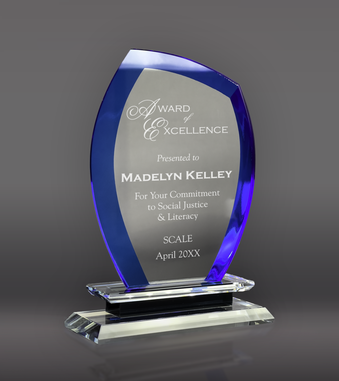 Custom Engraved Cool Blue Crystal Essex Award 