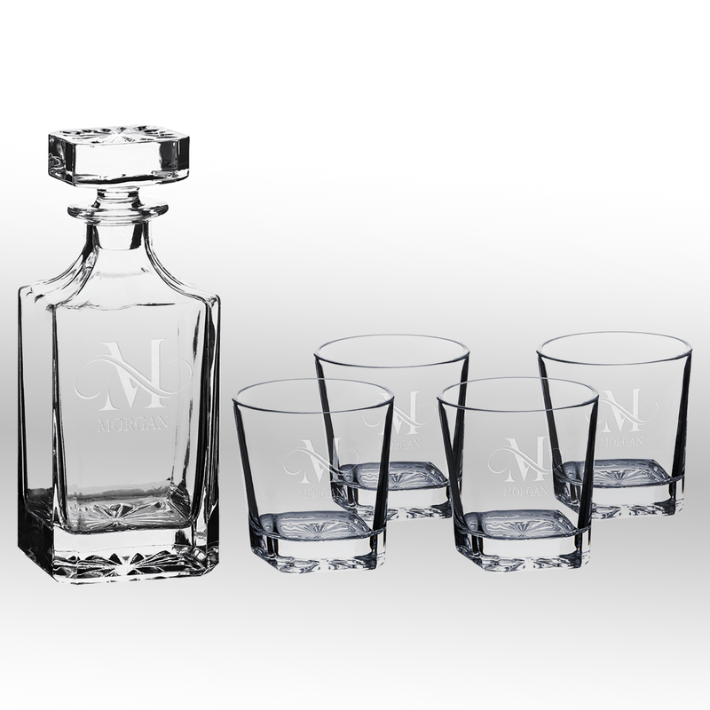 750ml Square Glass Decanter Set with Four Squared 11oz Rocks Glasses and Gift Box