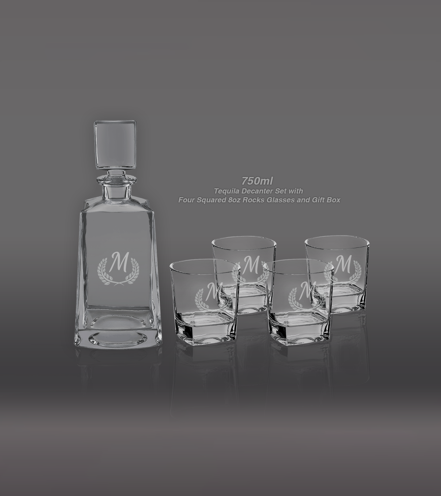 Custom Engraved Glass Tequila Decanter Set