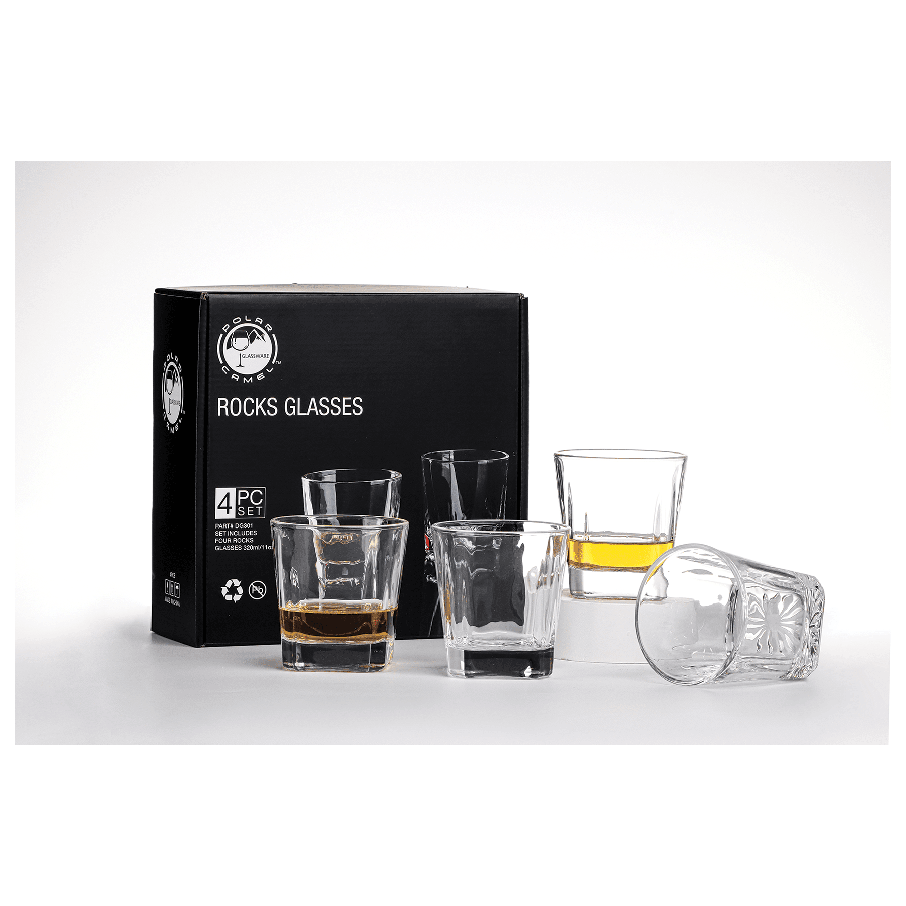 Set of Four 11 oz. Square Rocks Glasses in Gift Box