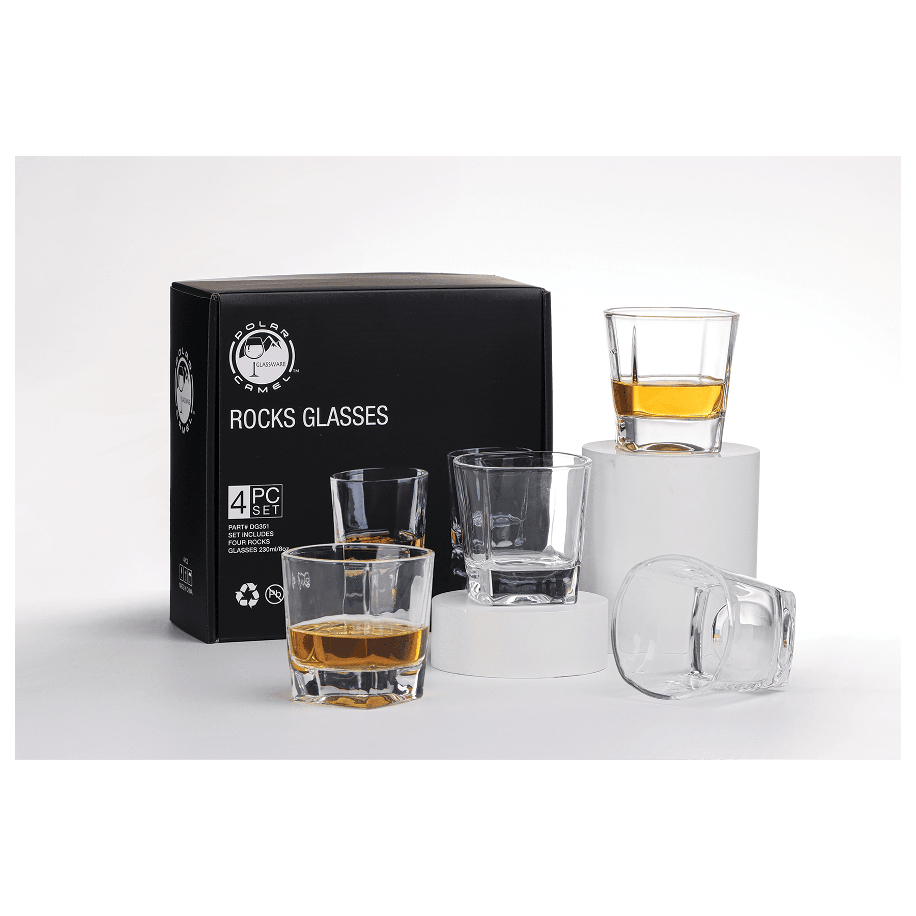 Set of Four 8 oz. Rectangle Rocks Glasses in Gift Box Set