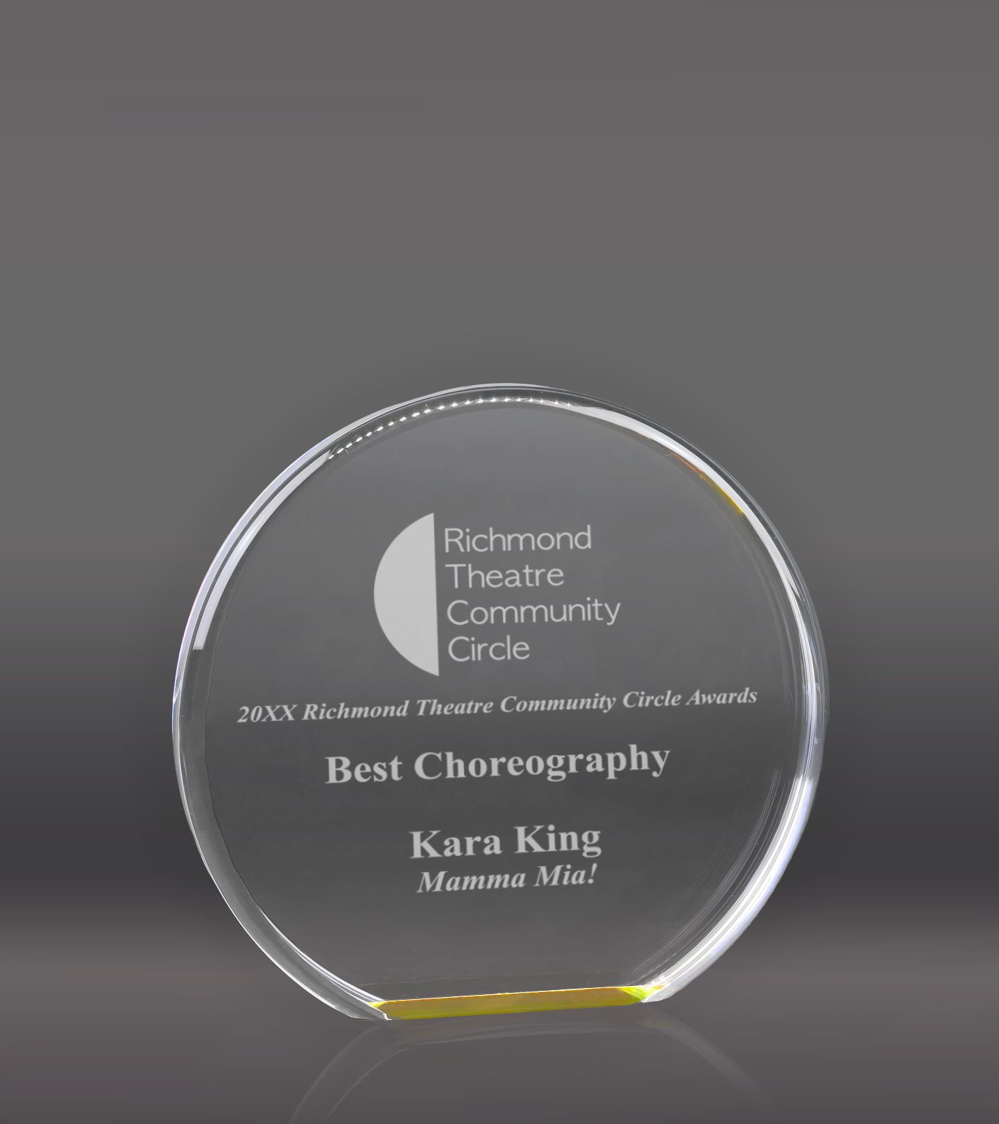 Laser Engraved Gold Reflective Circle Acrylic Award