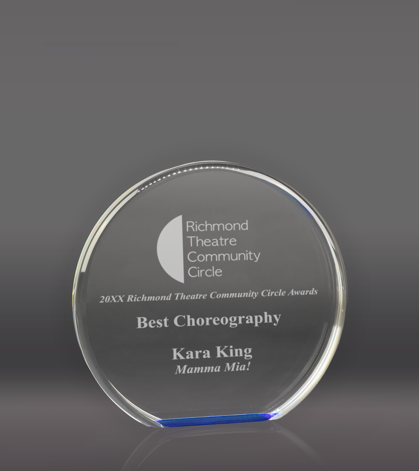 Laser Engraved Blue Reflective Circle Acrylic Award