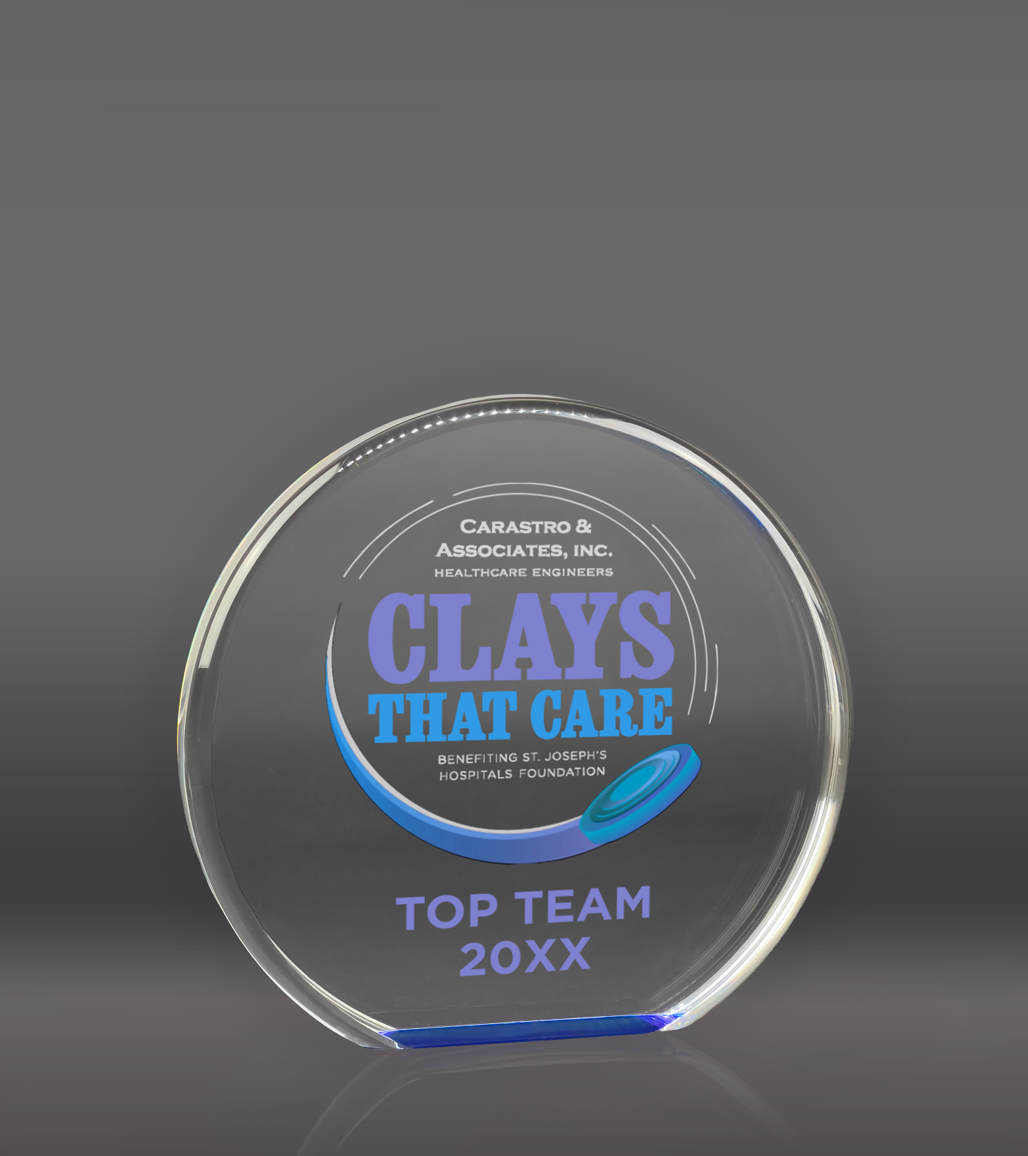 Color Printed Blue Reflective Circle Acrylic Award