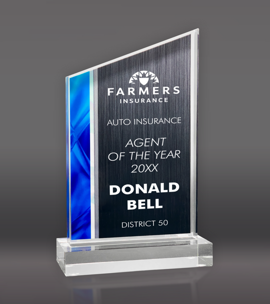 Blue Deco Wedge Acrylic Award