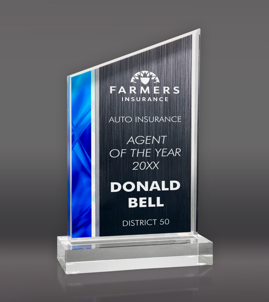 Blue Deco Wedge Acrylic Award