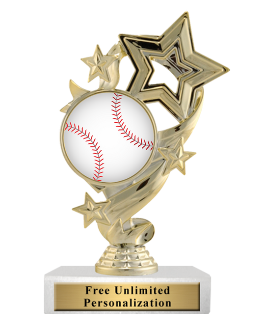 Baseball Trophy Colorful Star Ribbon