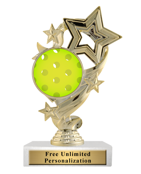 Pickleball Trophy Colorful Star Ribbon
