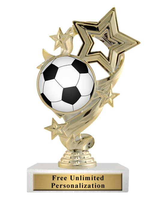 Soccer Trophy Colorful Star Ribbon