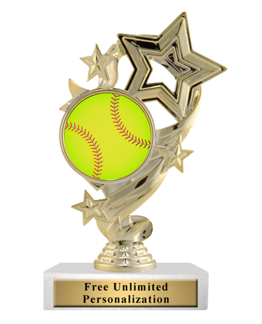 Softball Trophy Colorful Star Ribbon