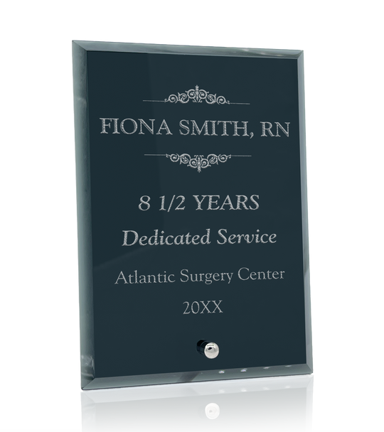 Laser Engraved Standing Smoked Glass Plaque