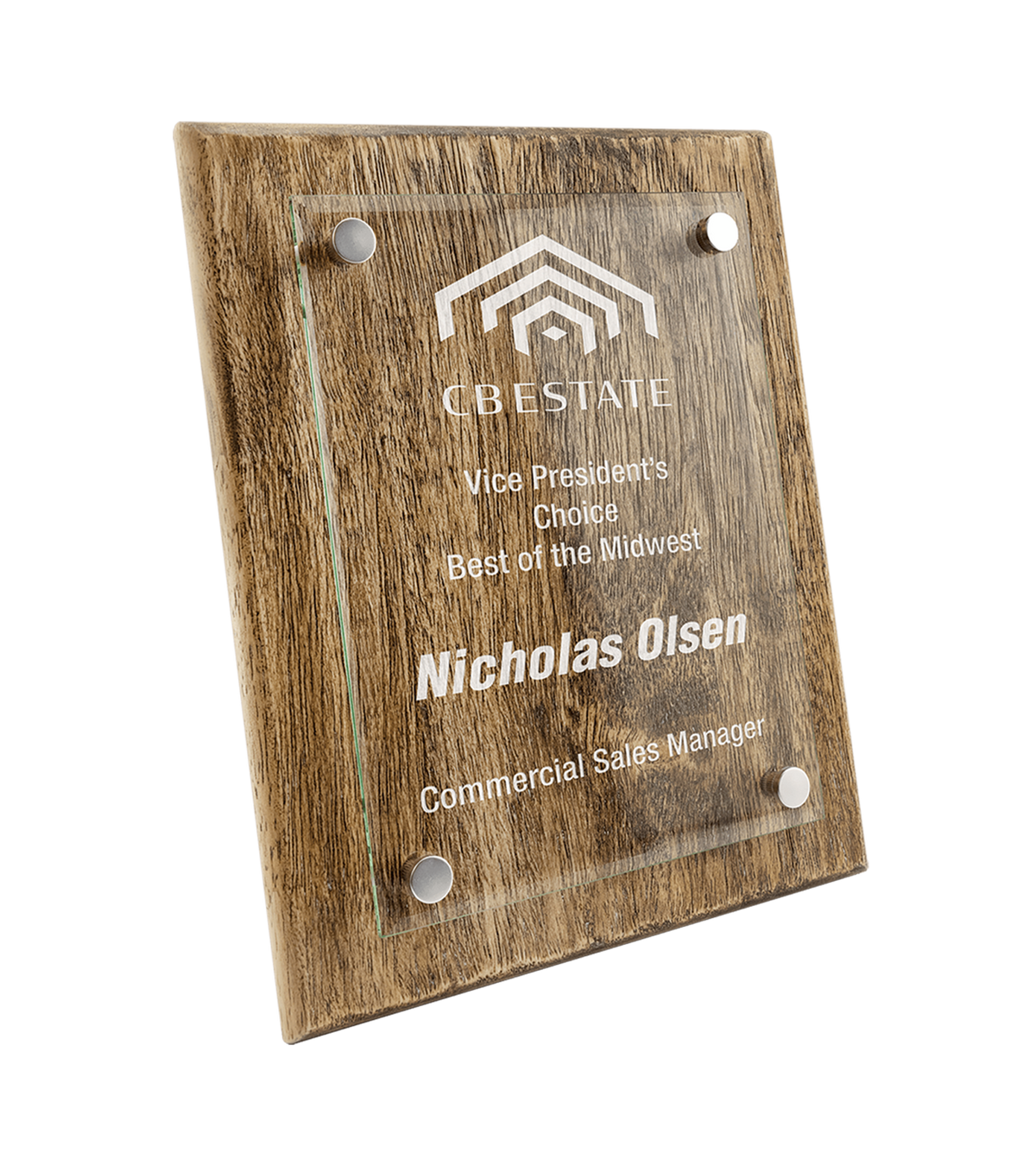 Laser Engraved Barnwood Floating Glass Plaque
