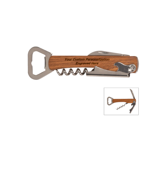 Personalized Wooden Bottle Opener & Wine Corkscrew
