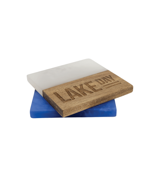 Personalized Square Acacia with Acrylic Resin Coaster Set