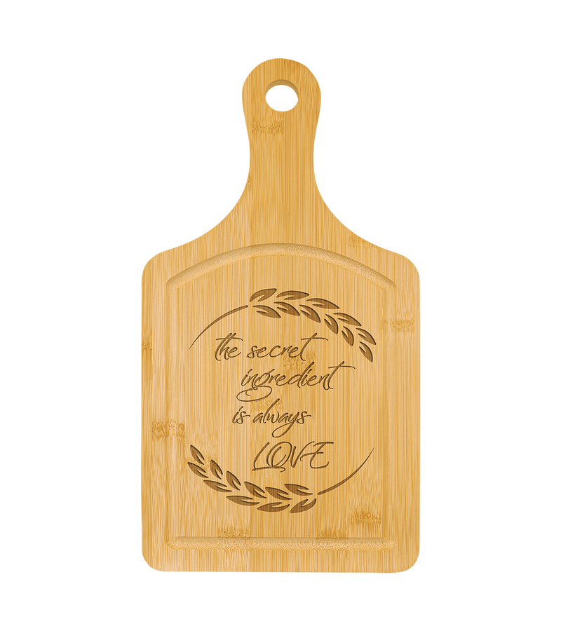  Engraved Bamboo Paddle Cutting Board with Drip Ring