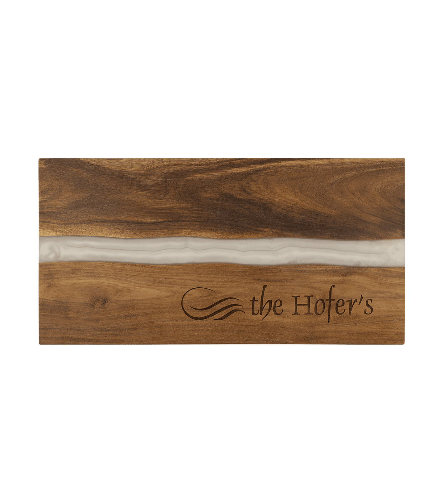 Acacia with White Pearl Resin Personalized Serving Board