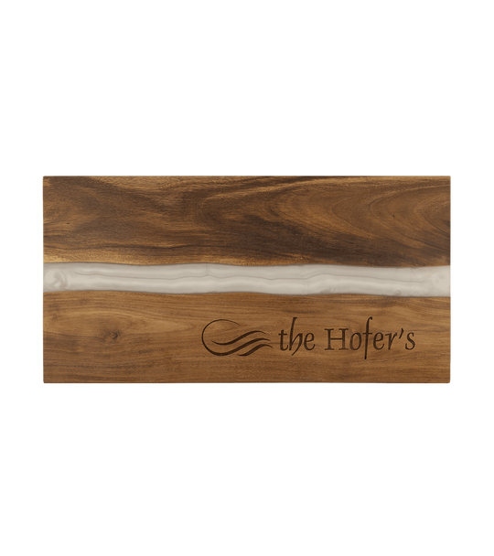 Acacia with White Pearl Resin Personalized Serving Board