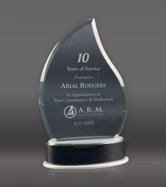 Flame Smoked Glass Award On Black Base