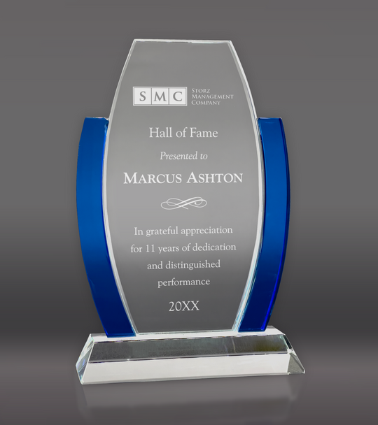 Glass Award with Blue Anchors