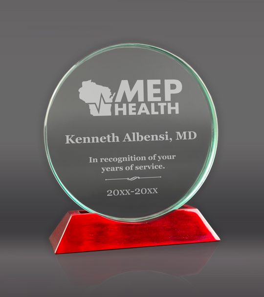 Laser Engraved Rosewood Circle Glass Award