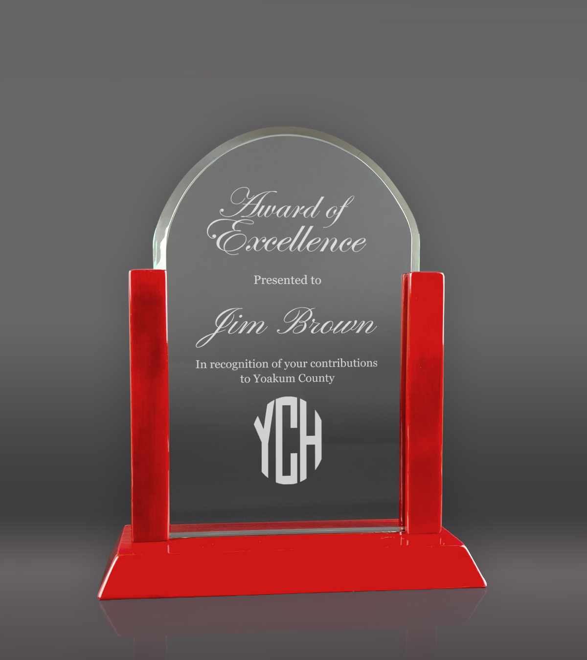 Laser Engraved Rosewood Arch Glass Award