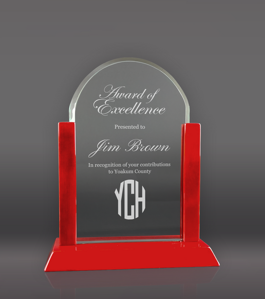 Laser Engraved Rosewood Arch Glass Award